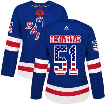 Authentic Adidas Women's David Desharnais New York Rangers USA Flag Fashion Jersey - Royal Blue