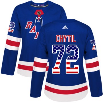 Authentic Adidas Women's Filip Chytil New York Rangers USA Flag Fashion Jersey - Royal Blue