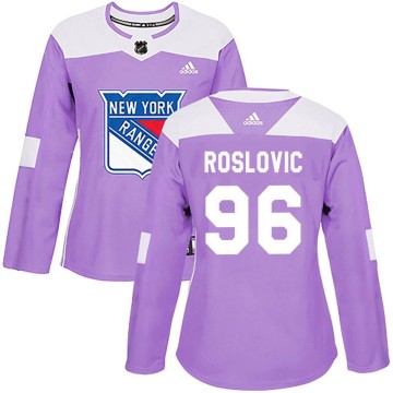 Authentic Adidas Women's Jack Roslovic New York Rangers Fights Cancer Practice Jersey - Purple