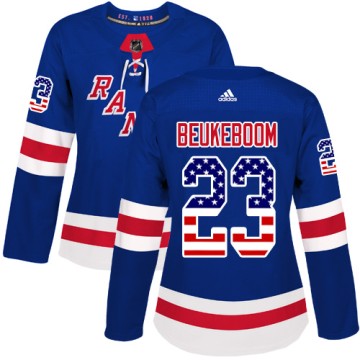 Authentic Adidas Women's Jeff Beukeboom New York Rangers USA Flag Fashion Jersey - Royal Blue