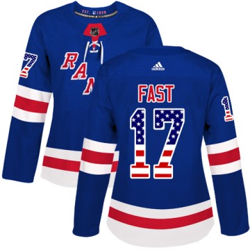 Authentic Adidas Women's Jesper Fast New York Rangers USA Flag Fashion Jersey - Royal Blue
