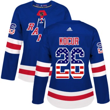 Authentic Adidas Women's Joe Kocur New York Rangers USA Flag Fashion Jersey - Royal Blue