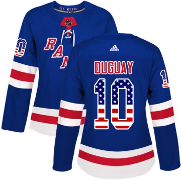 Authentic Adidas Women's Ron Duguay New York Rangers USA Flag Fashion Jersey - Royal Blue