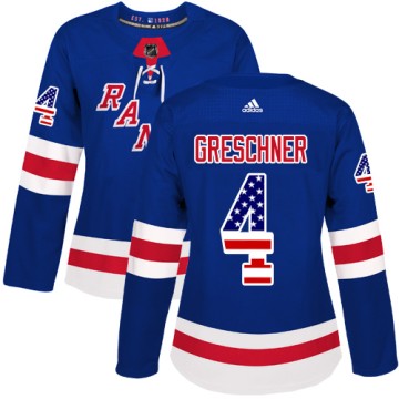 Authentic Adidas Women's Ron Greschner New York Rangers USA Flag Fashion Jersey - Royal Blue
