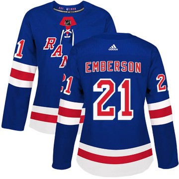 Authentic Adidas Women's Ty Emberson New York Rangers Home Jersey - Royal Blue