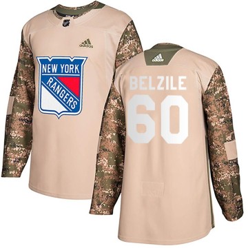 Authentic Adidas Youth Alex Belzile New York Rangers Veterans Day Practice Jersey - Camo