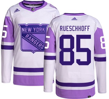 Authentic Adidas Youth Austin Rueschhoff New York Rangers Hockey Fights Cancer Jersey -