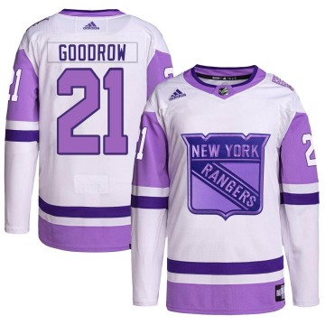 Authentic Adidas Youth Barclay Goodrow New York Rangers Hockey Fights Cancer Primegreen Jersey - White/Purple