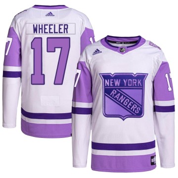 Authentic Adidas Youth Blake Wheeler New York Rangers Hockey Fights Cancer Primegreen Jersey - White/Purple