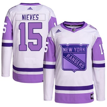 Authentic Adidas Youth Boo Nieves New York Rangers Hockey Fights Cancer Primegreen Jersey - White/Purple