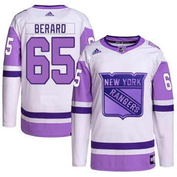 Authentic Adidas Youth Brett Berard New York Rangers Hockey Fights Cancer Primegreen Jersey - White/Purple