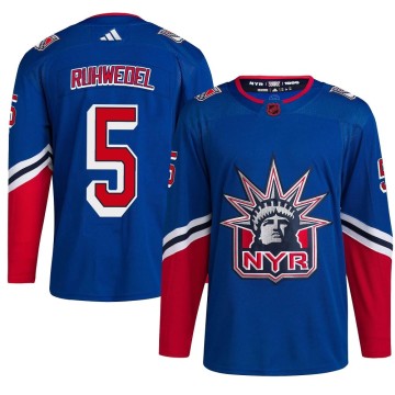 Authentic Adidas Youth Chad Ruhwedel New York Rangers Reverse Retro 2.0 Jersey - Royal