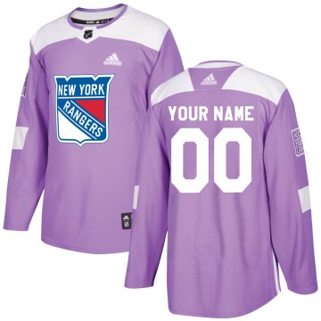 Authentic Adidas Youth Custom New York Rangers Custom Fights Cancer Practice Jersey - Purple