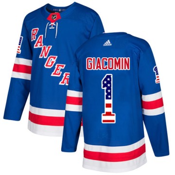 Authentic Adidas Youth Eddie Giacomin New York Rangers USA Flag Fashion Jersey - Royal Blue