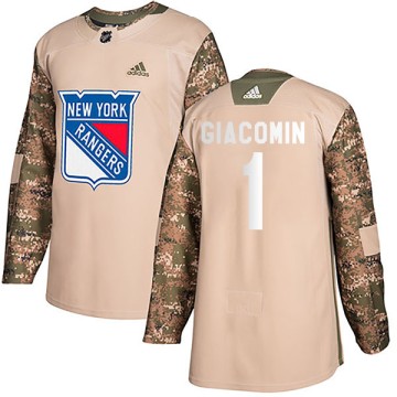 Authentic Adidas Youth Eddie Giacomin New York Rangers Veterans Day Practice Jersey - Camo