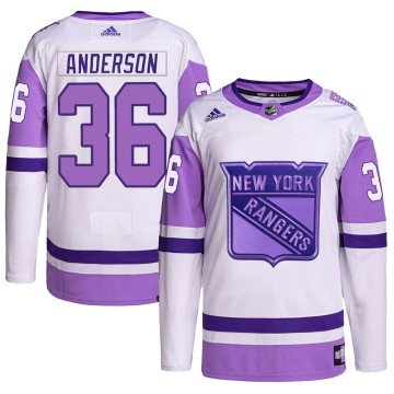 Authentic Adidas Youth Glenn Anderson New York Rangers Hockey Fights Cancer Primegreen Jersey - White/Purple