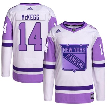 Authentic Adidas Youth Greg McKegg New York Rangers Hockey Fights Cancer Primegreen Jersey - White/Purple