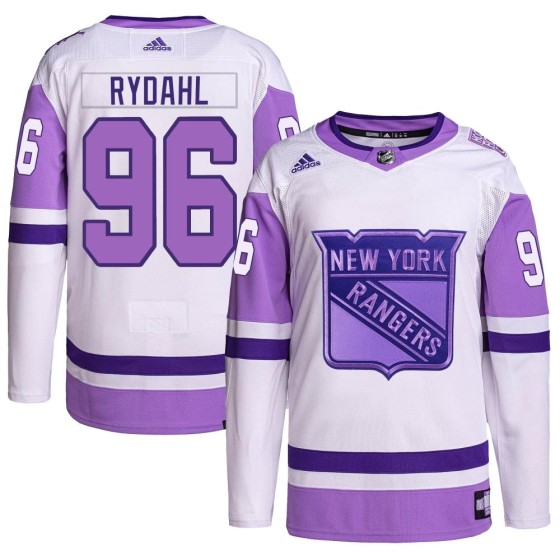 Authentic Adidas Youth Gustav Rydahl New York Rangers Hockey Fights Cancer Primegreen Jersey - White/Purple