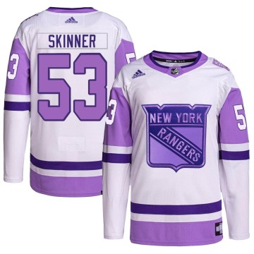 Authentic Adidas Youth Hunter Skinner New York Rangers Hockey Fights Cancer Primegreen Jersey - White/Purple