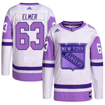 Authentic Adidas Youth Jake Elmer New York Rangers Hockey Fights Cancer Primegreen Jersey - White/Purple