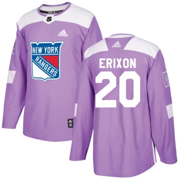 Authentic Adidas Youth Jan Erixon New York Rangers Fights Cancer Practice Jersey - Purple