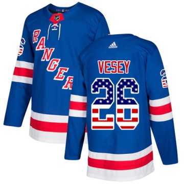 Authentic Adidas Youth Jimmy Vesey New York Rangers USA Flag Fashion Jersey - Royal Blue