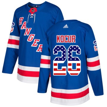 Authentic Adidas Youth Joe Kocur New York Rangers USA Flag Fashion Jersey - Royal Blue