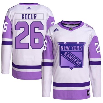 Authentic Adidas Youth Joey Kocur New York Rangers Hockey Fights Cancer Primegreen Jersey - White/Purple