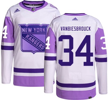 Authentic Adidas Youth John Vanbiesbrouck New York Rangers Hockey Fights Cancer Jersey -