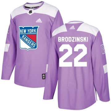 Authentic Adidas Youth Jonny Brodzinski New York Rangers Fights Cancer Practice Jersey - Purple