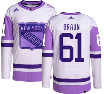 Authentic Adidas Youth Justin Braun New York Rangers Hockey Fights Cancer Jersey -