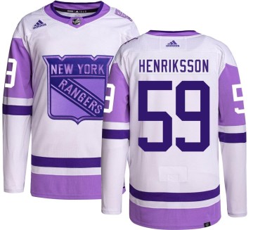 Authentic Adidas Youth Karl Henriksson New York Rangers Hockey Fights Cancer Jersey -