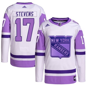Authentic Adidas Youth Kevin Stevens New York Rangers Hockey Fights Cancer Primegreen Jersey - White/Purple
