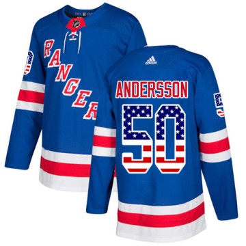 Authentic Adidas Youth Lias Andersson New York Rangers USA Flag Fashion Jersey - Royal Blue