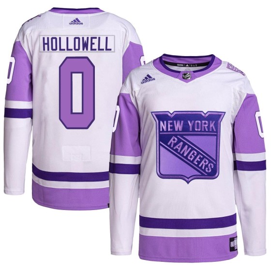 Authentic Adidas Youth Mac Hollowell New York Rangers Hockey Fights Cancer Primegreen Jersey - White/Purple