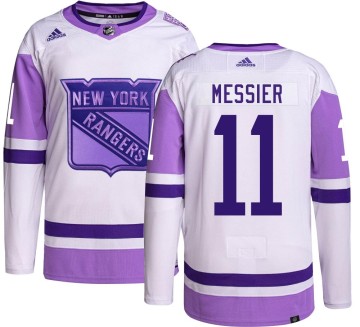 Authentic Adidas Youth Mark Messier New York Rangers Hockey Fights Cancer Jersey -
