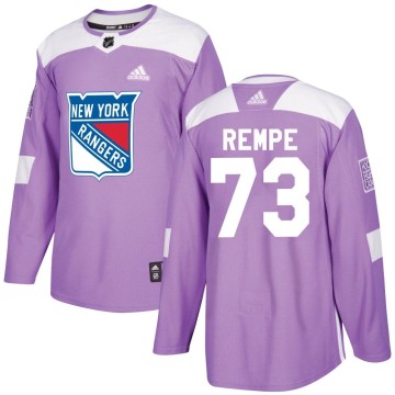 Authentic Adidas Youth Matt Rempe New York Rangers Fights Cancer Practice Jersey - Purple