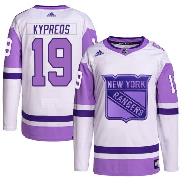 Authentic Adidas Youth Nick Kypreos New York Rangers Hockey Fights Cancer Primegreen Jersey - White/Purple