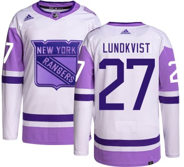 Authentic Adidas Youth Nils Lundkvist New York Rangers Hockey Fights Cancer Jersey -