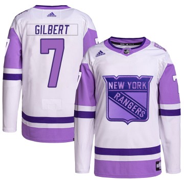 Authentic Adidas Youth Rod Gilbert New York Rangers Hockey Fights Cancer Primegreen Jersey - White/Purple
