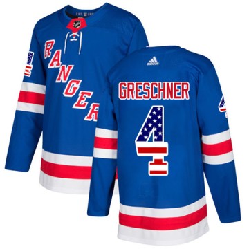 Authentic Adidas Youth Ron Greschner New York Rangers USA Flag Fashion Jersey - Royal Blue