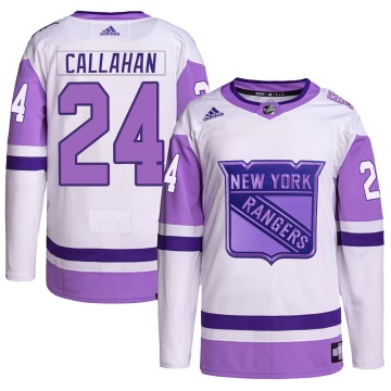 Authentic Adidas Youth Ryan Callahan New York Rangers Hockey Fights Cancer Primegreen Jersey - White/Purple