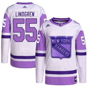 Authentic Adidas Youth Ryan Lindgren New York Rangers Hockey Fights Cancer Primegreen Jersey - White/Purple