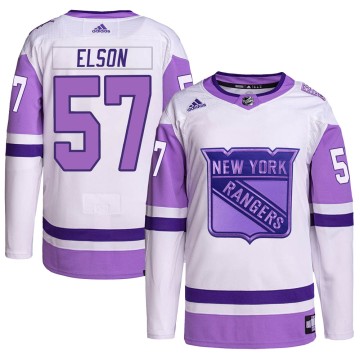 Authentic Adidas Youth Turner Elson New York Rangers Hockey Fights Cancer Primegreen Jersey - White/Purple