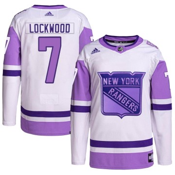 Authentic Adidas Youth William Lockwood New York Rangers Hockey Fights Cancer Primegreen Jersey - White/Purple
