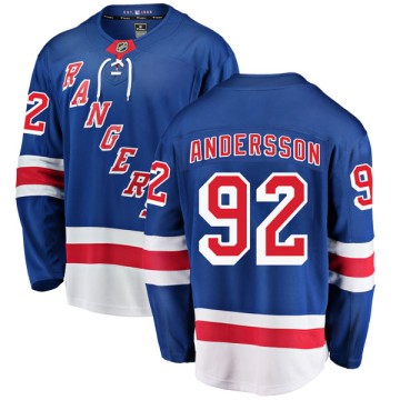 Breakaway Fanatics Branded Youth Calle Andersson New York Rangers Home Jersey - Blue