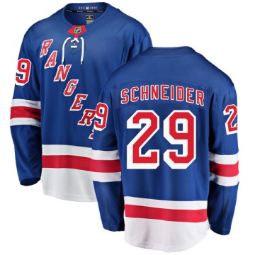 Breakaway Fanatics Branded Youth Cole Schneider New York Rangers Home Jersey - Blue